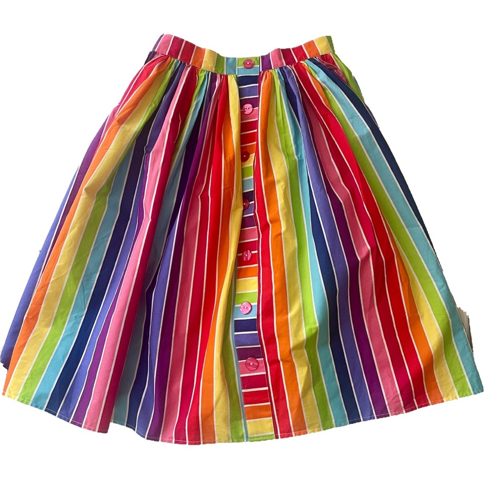 Hell Bunny Over the Rainbow Skirt, Size 6, Rainbow Striped Midi Skirt